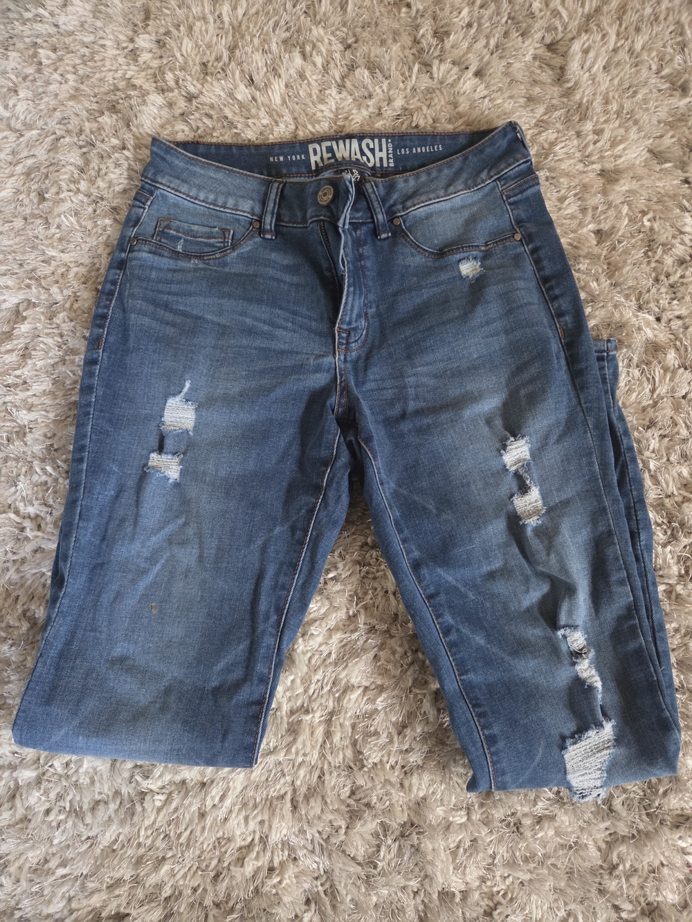 Rewash Ripped Dark Blue Denim Jeans